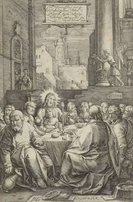 Framed Print : The Last Supper, plate 1 from The Passion of Christ, 1598. Creator: Hendrik Goltzius Framed Print : The Last Supper, plate 1 from The Passion of Christ, 1598. Creator: Hendrik Goltzius