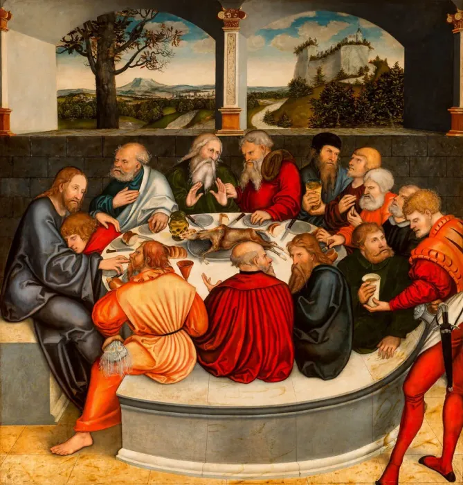 Framed Print : The Last Supper (with Luther amongst the Apostles), Reformation altarpiece, 1539-1543 Framed Print : The Last Supper (with Luther amongst the Apostles), Reformation altarpiece, 1539-1543