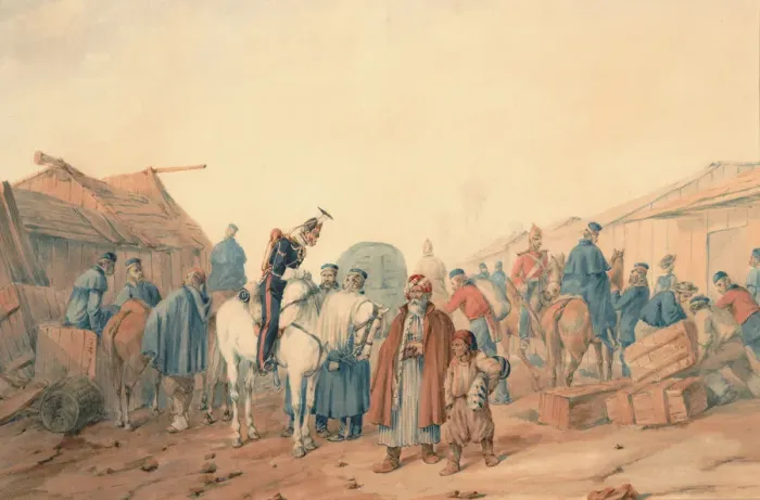 Framed Print : Supply base of the British Army at the Balaclava harbour, 1854. Artist: Norie, Orlando Framed Print : Supply base of the British Army at the Balaclava harbour, 1854. Artist: Norie, Orlando