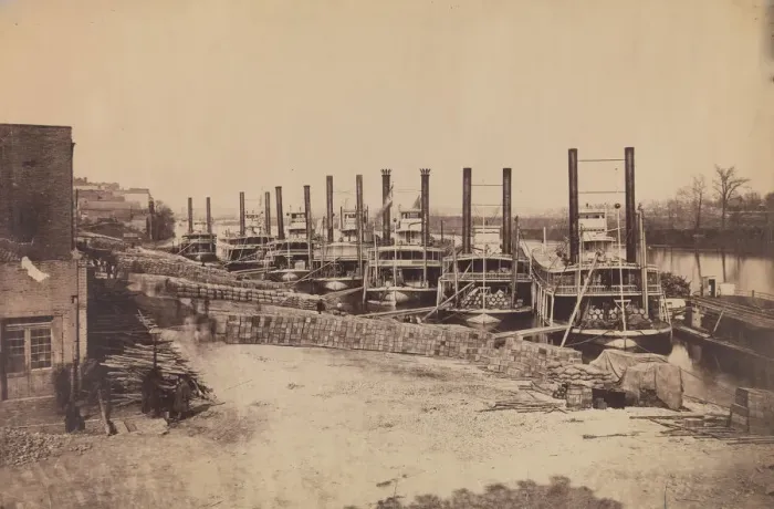 Framed Print : Supply Steamers at Nashville, Tennessee, 1862. Creator: Rodney Poole Framed Print : Supply Steamers at Nashville, Tennessee, 1862. Creator: Rodney Poole