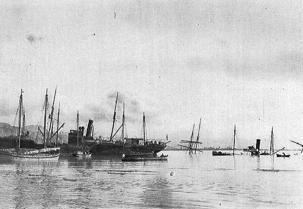 'Sur la Cote Albanaise, a Saint-Jean-De-Medua; Transports torpilles en rade. 1916. Creator: Samson Tchernoff