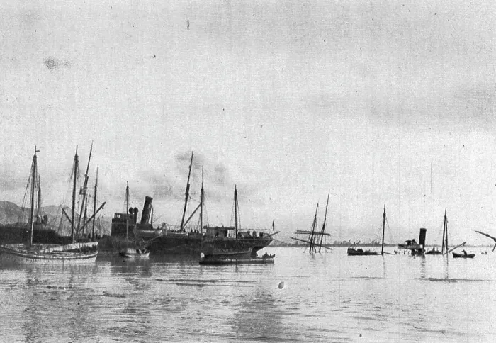Framed Print : Sur la Cote Albanaise, a Saint-Jean-De-Medua; Transports torpilles en rade. 1916. Creator: Samson Tchernoff Framed Print : Sur la Cote Albanaise, a Saint-Jean-De-Medua; Transports torpilles en rade. 1916. Creator: Samson Tchernoff