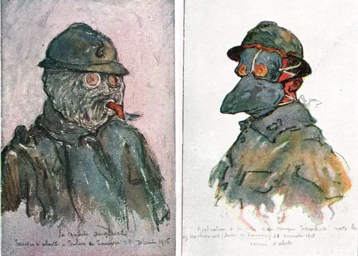 Framed Print : Sur le front d'artois - Feuilles d'Album de Jean Lefort; Masques contre les gaz, 1915 (1916). Creator: Jean Lefort Framed Print : Sur le front d'artois - Feuilles d'Album de Jean Lefort; Masques contre les gaz, 1915 (1916). Creator: Jean Lefort