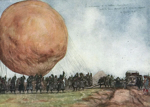 Sur le front d'artois - l'album de Jean Lefort; Manoeuvre d'un ballon observateur, 1915 (1916). Creator: Jean Lefort