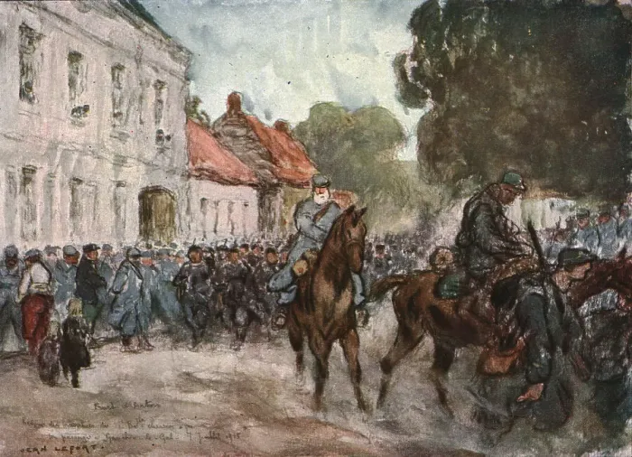 Framed Print : Sur le front d'artois - l'album de Jean Lefort; Retour d'un bataillon de chasseurs, 1915 (1916). Creator: Jean Lefort Framed Print : Sur le front d'artois - l'album de Jean Lefort; Retour d'un bataillon de chasseurs, 1915 (1916). Creator: Jean Lefort