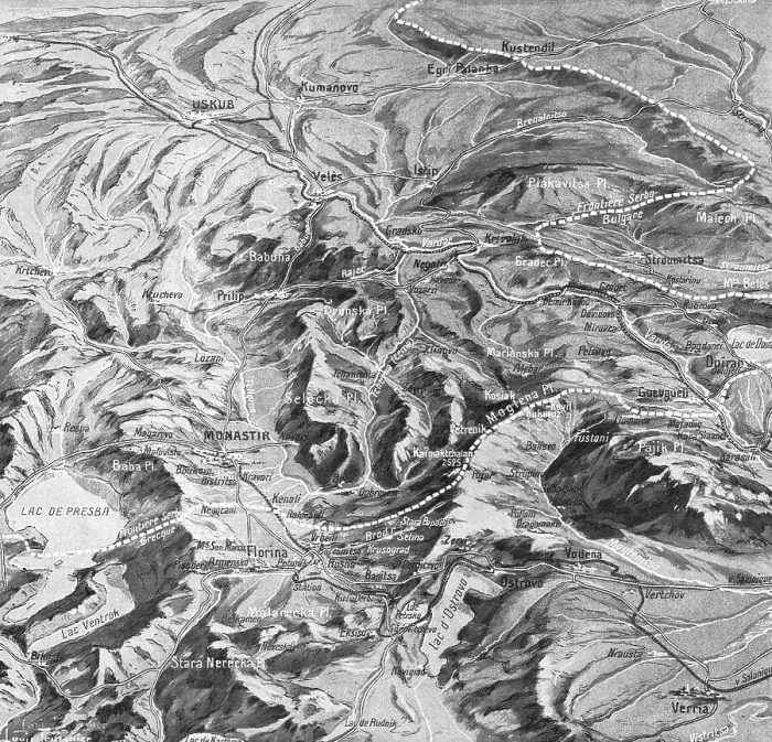 Framed Print : Sur le front des balkans. -- Vue panaoramique du terrain des operations dans les Balkans... 1916. Creator: L. Trinquier
