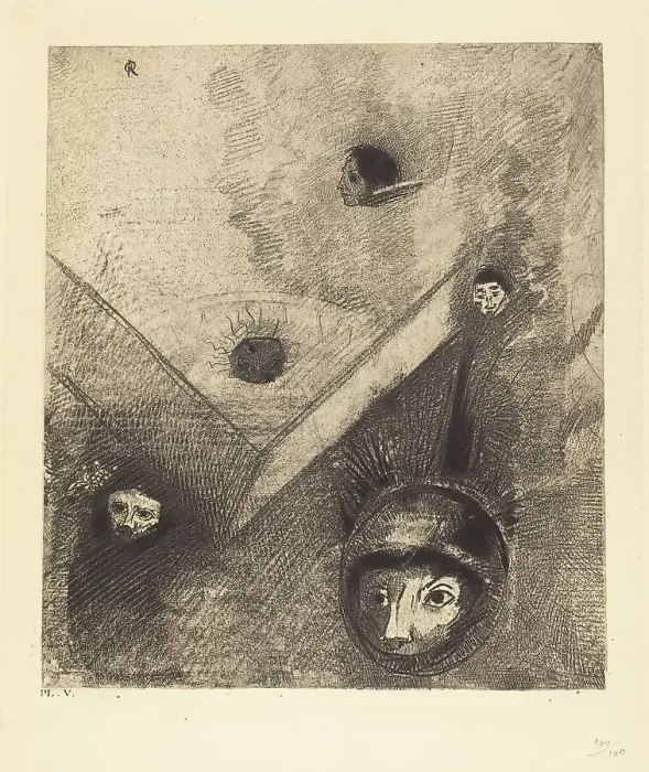 Framed Print : Sur le fond de nos nuits dieu de son doigt savant dessine un cauchemar multiforme... 1890. Creator: Odilon Redon Framed Print : Sur le fond de nos nuits dieu de son doigt savant dessine un cauchemar multiforme... 1890. Creator: Odilon Redon