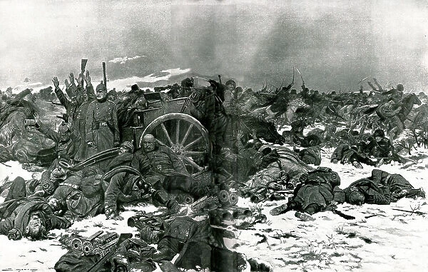 Sur le front de Pologne; une charge des Cosaques de l'oural, sur une batterie allemande, 1914. Creator: J Simont