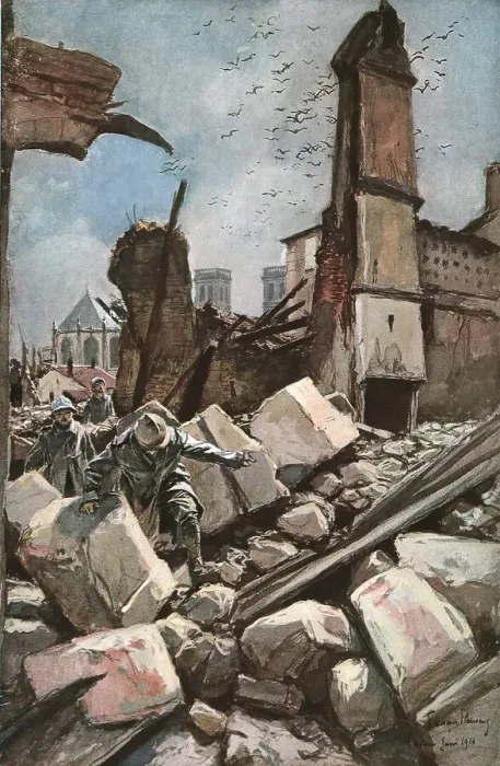 Framed Print : Sur les vieux remparts de Verdun (au fond, la Cathedrale), 1916 (1924) Creator: Francois Flameng Framed Print : Sur les vieux remparts de Verdun (au fond, la Cathedrale), 1916 (1924) Creator: Francois Flameng