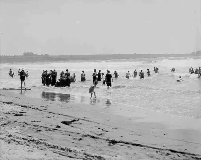 Framed Print : Surf bathing at Easton's Beach, Newport, R.I. between 1900 and 1905. Creator: Unknown Framed Print : Surf bathing at Easton's Beach, Newport, R.I. between 1900 and 1905. Creator: Unknown