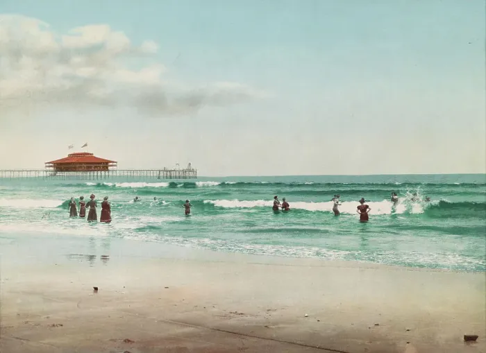 Framed Print : In the surf at Old Orchard, Maine, c1901. Creator: Unknown Framed Print : In the surf at Old Orchard, Maine, c1901. Creator: Unknown