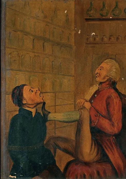 Framed Print : A surgeon-apothecary pulling out a man's tooth. Creator: Unknown. A surgeon-apothecary pulling out a man's tooth. Creator: Unknown Framed Print : A surgeon-apothecary pulling out a man's tooth. Creator: Unknown. A surgeon-apothecary pulling out a man's tooth. Creator: Unknown