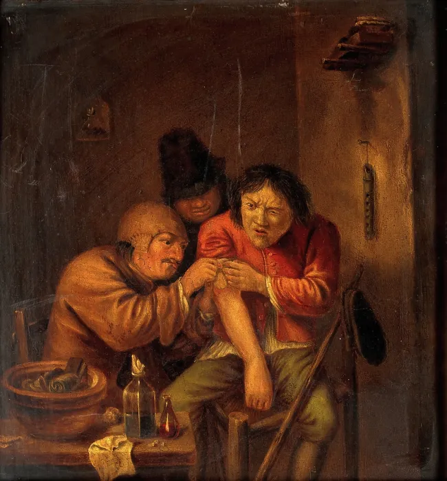 Framed Print : A surgeon attending to a man's arm, c1630s. Creator: Unknown. A surgeon attending to a man's arm, c1630s. Creator: Unknown Framed Print : A surgeon attending to a man's arm, c1630s. Creator: Unknown. A surgeon attending to a man's arm, c1630s. Creator: Unknown