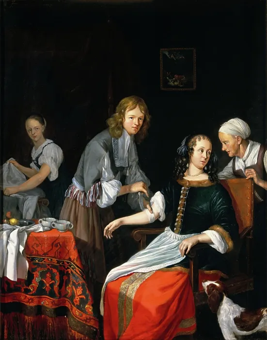 Framed Print : A surgeon binding up a woman's arm after bloodletting, c1700. Creator: Jacob Toorenvliet. A surgeon binding up a woman's arm after bloodletting, c1700. Creator: Jacob Toorenvliet Framed Print : A surgeon binding up a woman's arm after bloodletting, c1700. Creator: Jacob Toorenvliet. A surgeon binding up a woman's arm after bloodletting, c1700. Creator: Jacob Toorenvliet