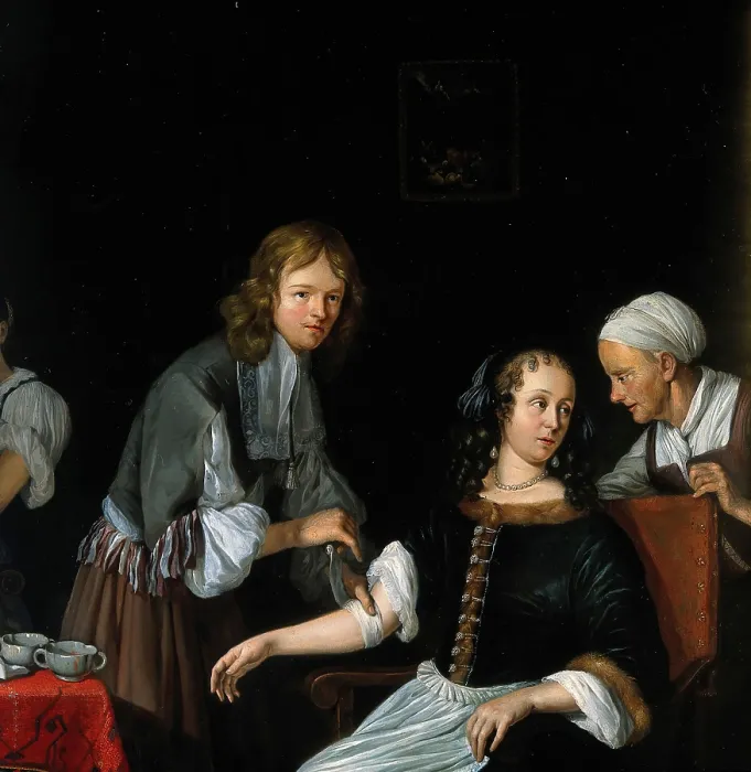 Framed Print : A surgeon binding up a woman's arm after bloodletting, c1700s. Creator: Jacob Toorenvliet. A surgeon binding up a woman's arm after bloodletting, c1700s. Creator: Jacob Toorenvliet Framed Print : A surgeon binding up a woman's arm after bloodletting, c1700s. Creator: Jacob Toorenvliet. A surgeon binding up a woman's arm after bloodletting, c1700s. Creator: Jacob Toorenvliet