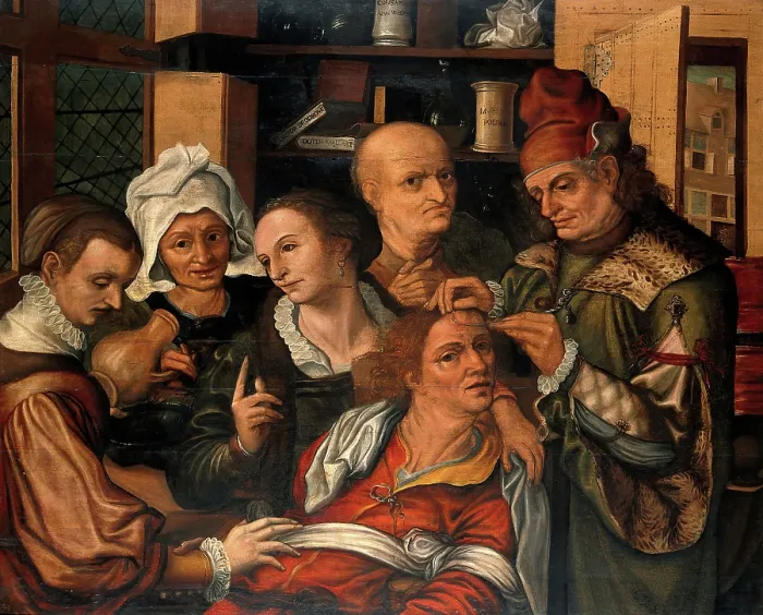 Framed Print : A surgeon extracting the stone of folly, 1561. Creator: Pieter Huys Framed Print : A surgeon extracting the stone of folly, 1561. Creator: Pieter Huys