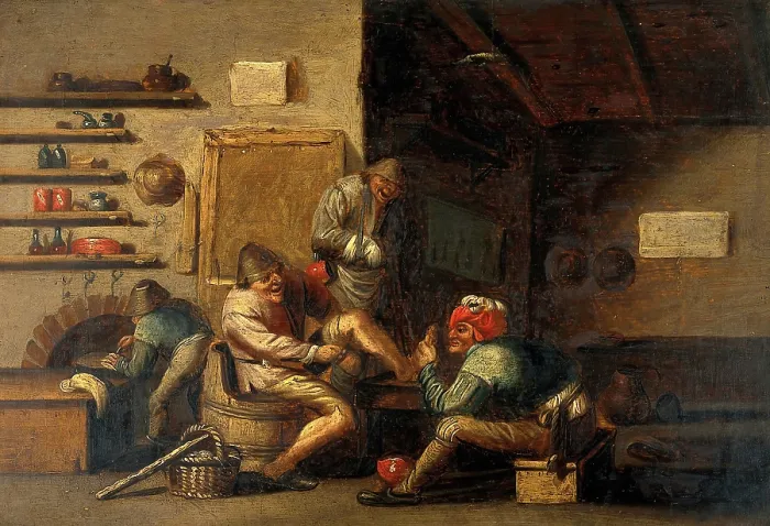 Framed Print : A surgeon operating on a man's foot, c1660s. Creator: Unknown. A surgeon operating on a man's foot, c1660s. Creator: Unknown Framed Print : A surgeon operating on a man's foot, c1660s. Creator: Unknown. A surgeon operating on a man's foot, c1660s. Creator: Unknown