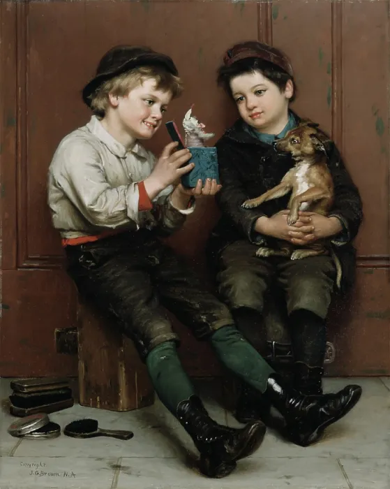 Framed Print : A Surprise Party, 1888. Creator: John George Brown Framed Print : A Surprise Party, 1888. Creator: John George Brown