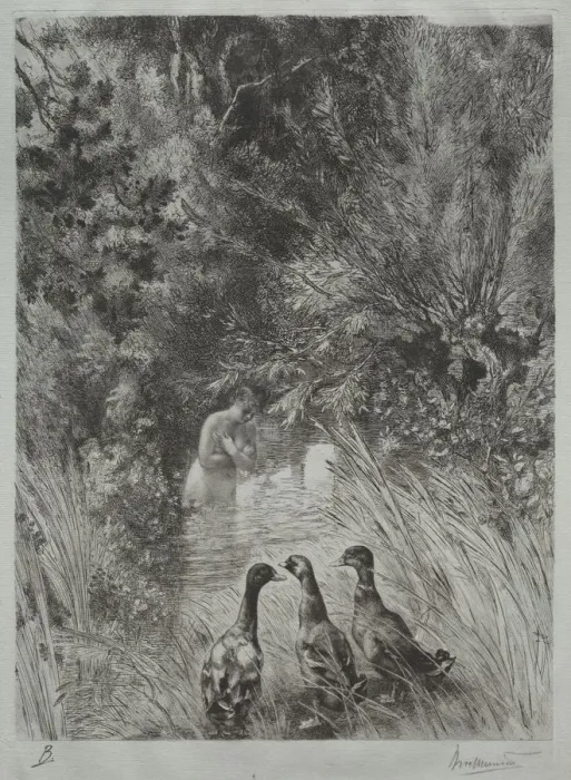 Framed Print : The Surprised Ducks. Creator: Felix Bracquemond (French, 1833-1914) Framed Print : The Surprised Ducks. Creator: Felix Bracquemond (French, 1833-1914)