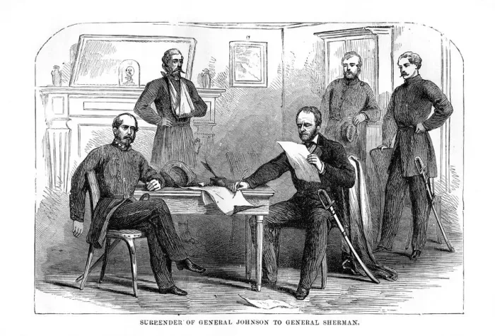 Framed Print : Surrender of General Johnston to General Sherman, 26 April 1865, (1872) Framed Print : Surrender of General Johnston to General Sherman, 26 April 1865, (1872)