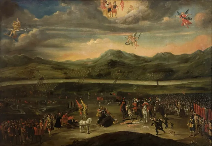 Framed Print : Surrender of Mikhail Shein to King Ladislaus IV Vasa in 1634 at Smolensk, between 1634-1659. Creator: Unknown Framed Print : Surrender of Mikhail Shein to King Ladislaus IV Vasa in 1634 at Smolensk, between 1634-1659. Creator: Unknown