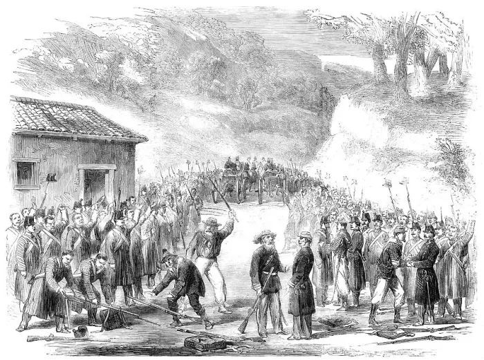 Framed Print : Surrender of the Neapolitan troops at Soveria, Calabria... 1860. Creator: Unknown Framed Print : Surrender of the Neapolitan troops at Soveria, Calabria... 1860. Creator: Unknown