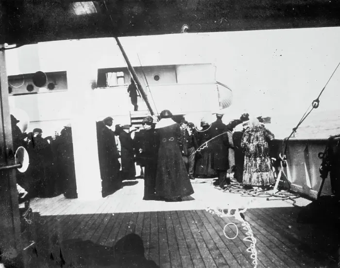 Framed Print : Survivors of TITANIC on CARPATHIA, 1912. Creator: Bain News Service Framed Print : Survivors of TITANIC on CARPATHIA, 1912. Creator: Bain News Service