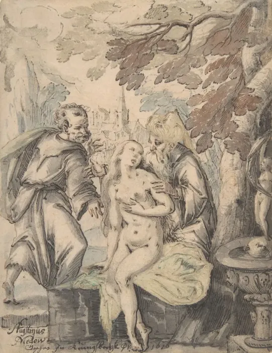 Framed Print : Susanna and the Elders, 1622-60. Creator: Augustin Medow Framed Print : Susanna and the Elders, 1622-60. Creator: Augustin Medow