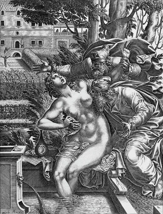 Framed Print : Susanna and the Elders, between c1525 and c1625. Creator: Rene Boyvin Framed Print : Susanna and the Elders, between c1525 and c1625. Creator: Rene Boyvin