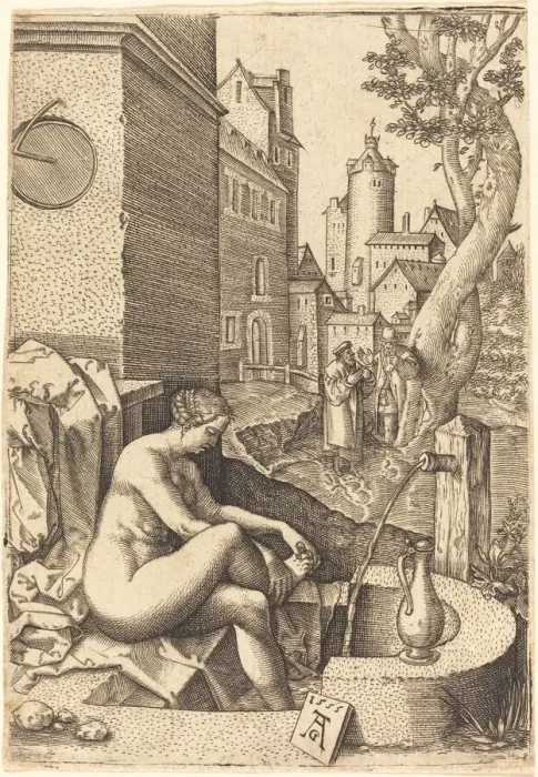 Framed Print : Susanna Surprised by the Two Elders, 1555. Creator: Anon Framed Print : Susanna Surprised by the Two Elders, 1555. Creator: Anon