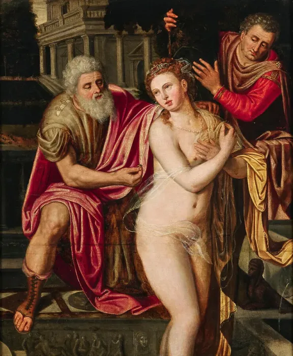 Framed Print : Susannah and the Elders. Creator: Key, Willem Adriaensz, Workshop (1516-1568) Framed Print : Susannah and the Elders. Creator: Key, Willem Adriaensz, Workshop (1516-1568)