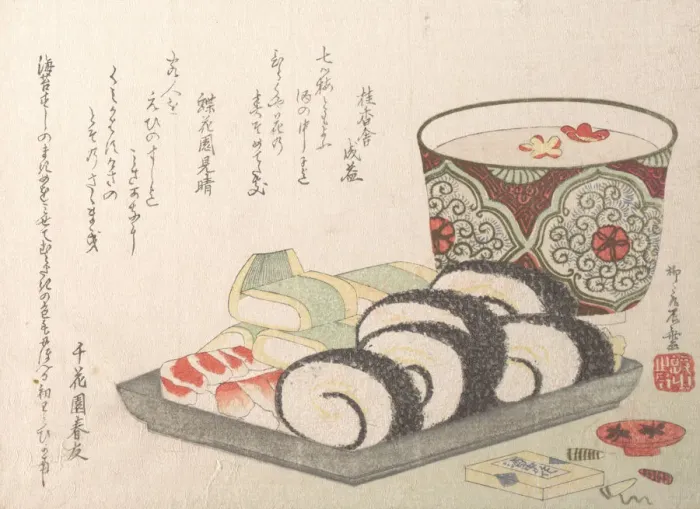 Framed Print : Sushi (Vinegared Fish and Rice) Food. Creator: Shinsai Framed Print : Sushi (Vinegared Fish and Rice) Food. Creator: Shinsai