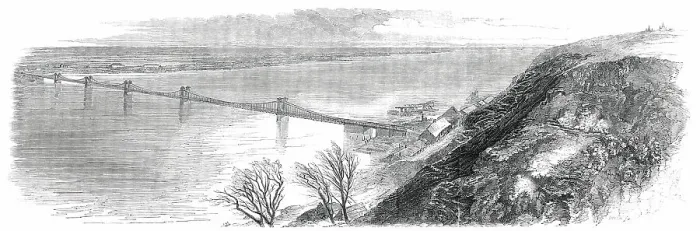 Framed Print : Suspension-Bridge across the Dnieper, at Kieff, in Russia, 1850. Creator: Unknown Framed Print : Suspension-Bridge across the Dnieper, at Kieff, in Russia, 1850. Creator: Unknown