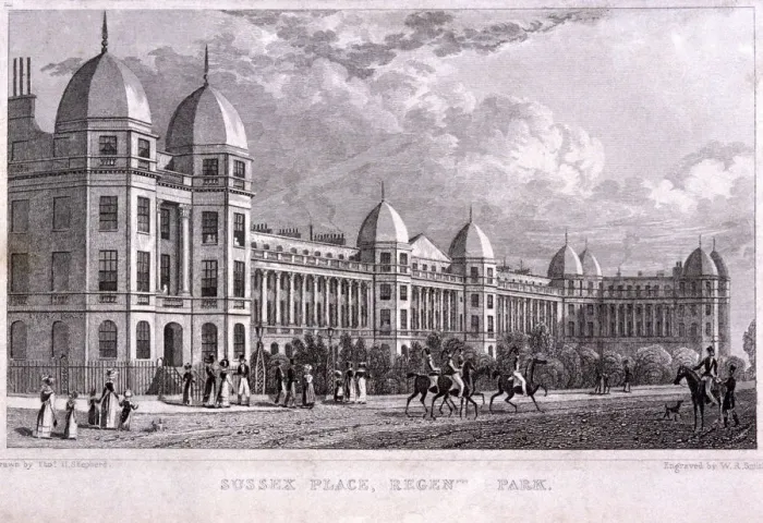 Framed Print : Sussex Place, Regents Park, Marylebone, London, 1828. Artist: WR Smith Framed Print : Sussex Place, Regents Park, Marylebone, London, 1828. Artist: WR Smith