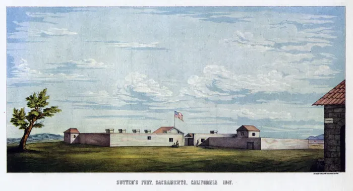 Framed Print : Sutters Fort, Sacramento, California, 1847 (1937). Artist: Snyder Framed Print : Sutters Fort, Sacramento, California, 1847 (1937). Artist: Snyder
