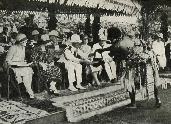 At Suva, Fiji. Presenting a Tabua (Tooth of the Sperm Whale)... 1927, 1937