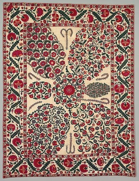 Suzani with floral sprays, 1800-1850. Creator: Unknown