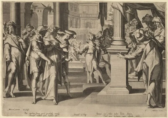 Framed Print : Suzannah before Daniel, 1606. Creator: Willem van Swanenburg Framed Print : Suzannah before Daniel, 1606. Creator: Willem van Swanenburg