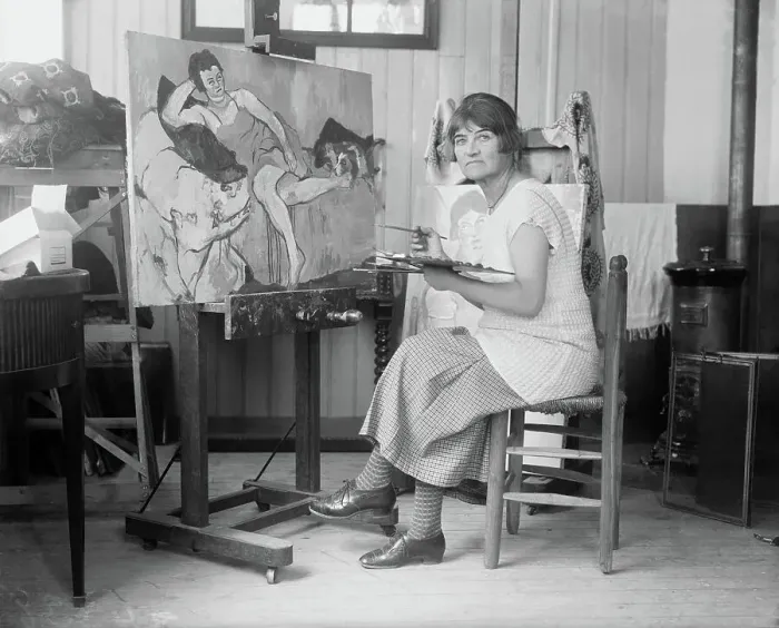 Framed Print : Suzanne Valadon in her studio, 1919. Creator: Unknown photographer Framed Print : Suzanne Valadon in her studio, 1919. Creator: Unknown photographer