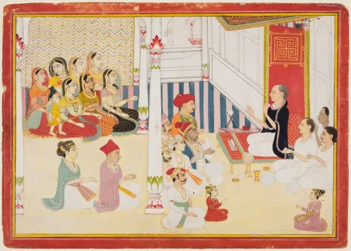 Framed Print : Svetambara Jain Teacher Giving Instruction, c. 1750-60. Creator: Sahib Ram (Indian Framed Print : Svetambara Jain Teacher Giving Instruction, c. 1750-60. Creator: Sahib Ram (Indian