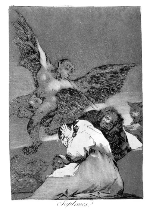 Framed Print : Swallow it, dog, 1799. Artist: Francisco Goya Framed Print : Swallow it, dog, 1799. Artist: Francisco Goya