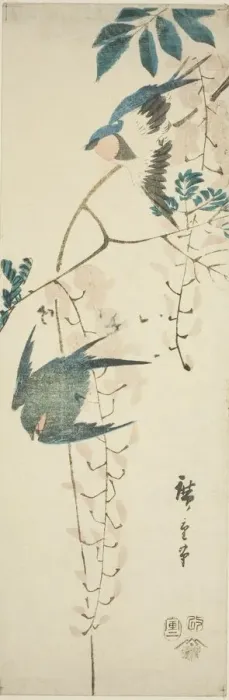 Framed Print : Swallows and wisteria, 1854. Creator: Ando Hiroshige Framed Print : Swallows and wisteria, 1854. Creator: Ando Hiroshige