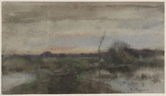 Framed Print : Swamp landscape with sunset, 1863-1903. Creator: George Poggenbeek Framed Print : Swamp landscape with sunset, 1863-1903. Creator: George Poggenbeek