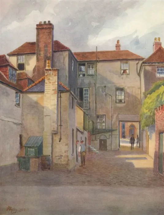 Framed Print : The Swan Yard, Reigate, 1912, (1914). Artist: Jamess Ogilvy Framed Print : The Swan Yard, Reigate, 1912, (1914). Artist: Jamess Ogilvy