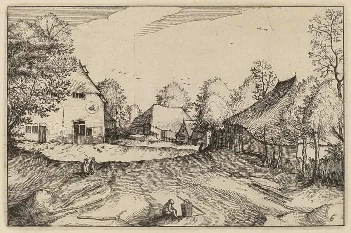 Framed Print : The Swann's Inn, published 1612. Creator: Claes Jansz Visscher Framed Print : The Swann's Inn, published 1612. Creator: Claes Jansz Visscher