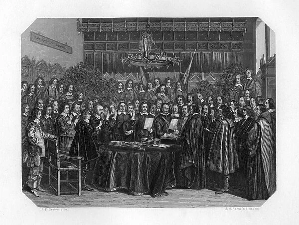 The swearing of the oath of ratification of the treaty of Munster, 1648 (c1870).Artist: JH Rennefeld