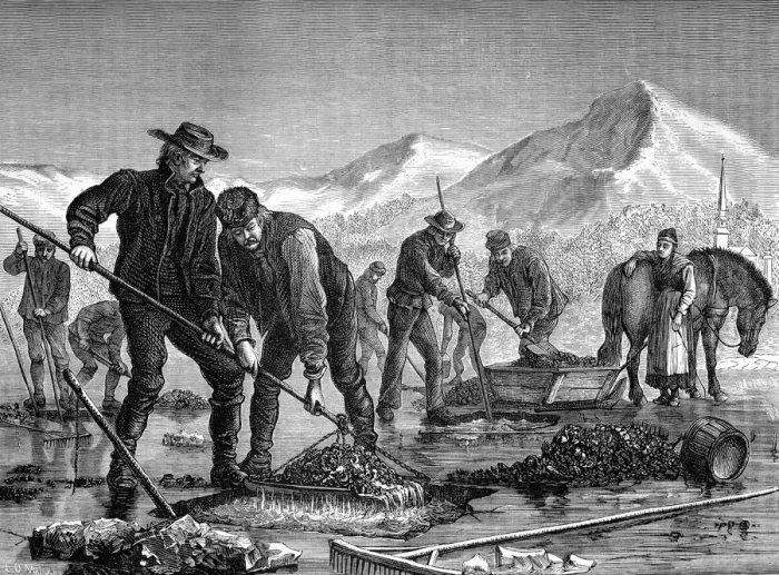 Framed Print : Swedish peasants prospecting for lake ore, c1880. Artist: Mairray Framed Print : Swedish peasants prospecting for lake ore, c1880. Artist: Mairray