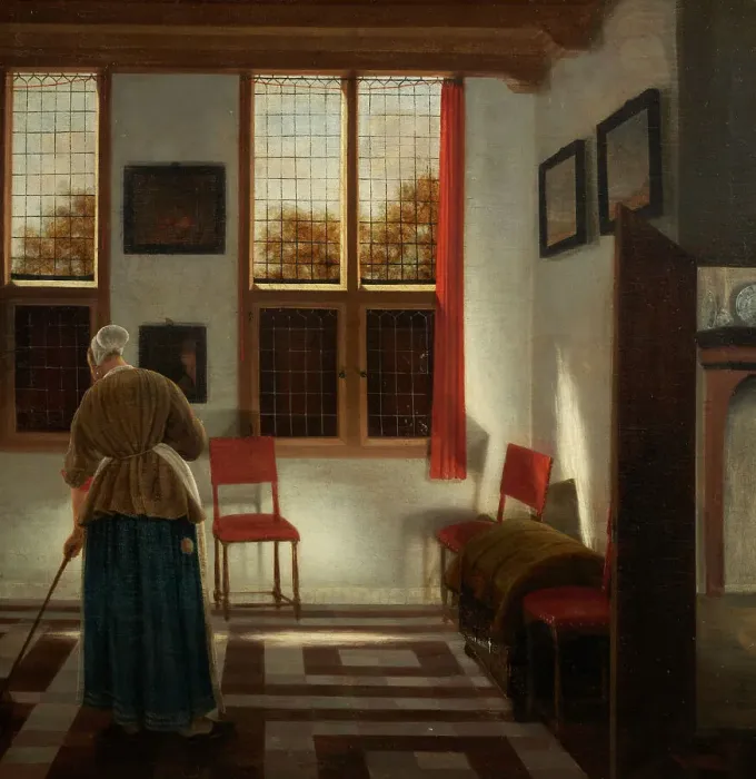 Framed Print : The sweeper, c.1670. Creator: Pieter Janssens Elinga Framed Print : The sweeper, c.1670. Creator: Pieter Janssens Elinga