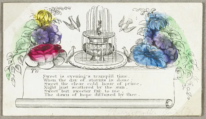 Framed Print : Sweet is Evening's Tranquil Time (valentine), c.1830. Creator: Unknown Framed Print : Sweet is Evening's Tranquil Time (valentine), c.1830. Creator: Unknown