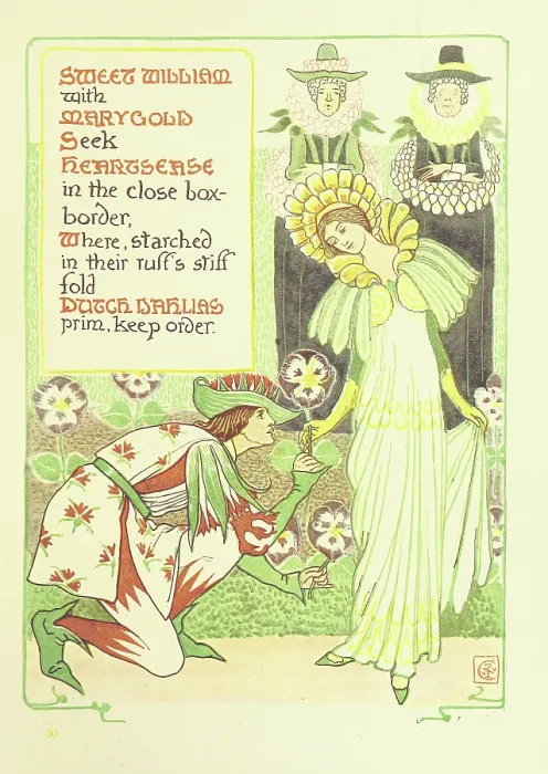 Framed Print : Sweet William with Marygold Seek Heartsease in the close box-border... 1899. Creator: Walter Crane Framed Print : Sweet William with Marygold Seek Heartsease in the close box-border... 1899. Creator: Walter Crane